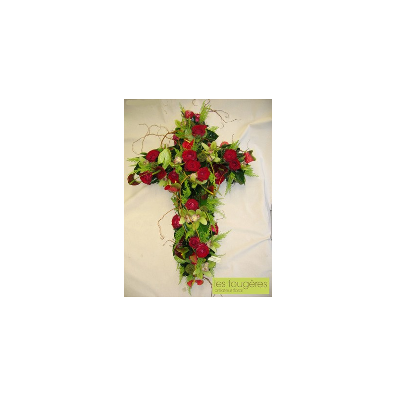 Croix végétative deuil rouge vert